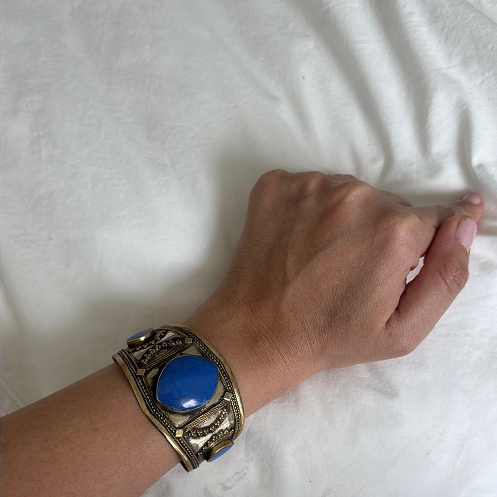 Vintage Gold and Blue Cuff Bracelet